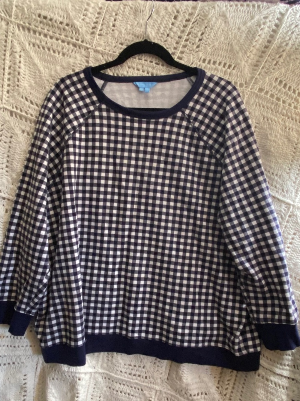 Draper James Navy Gingham Top 2X Long Sleeve Casual Preppy